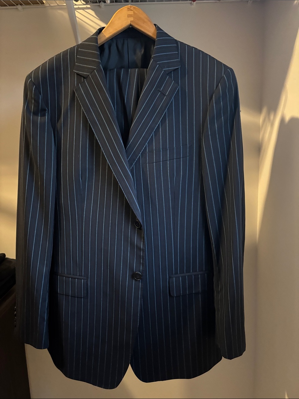 Z Zegna Dark Navy Blue - Teal Pinstripe Suit Jacket - EU 52 / US 42